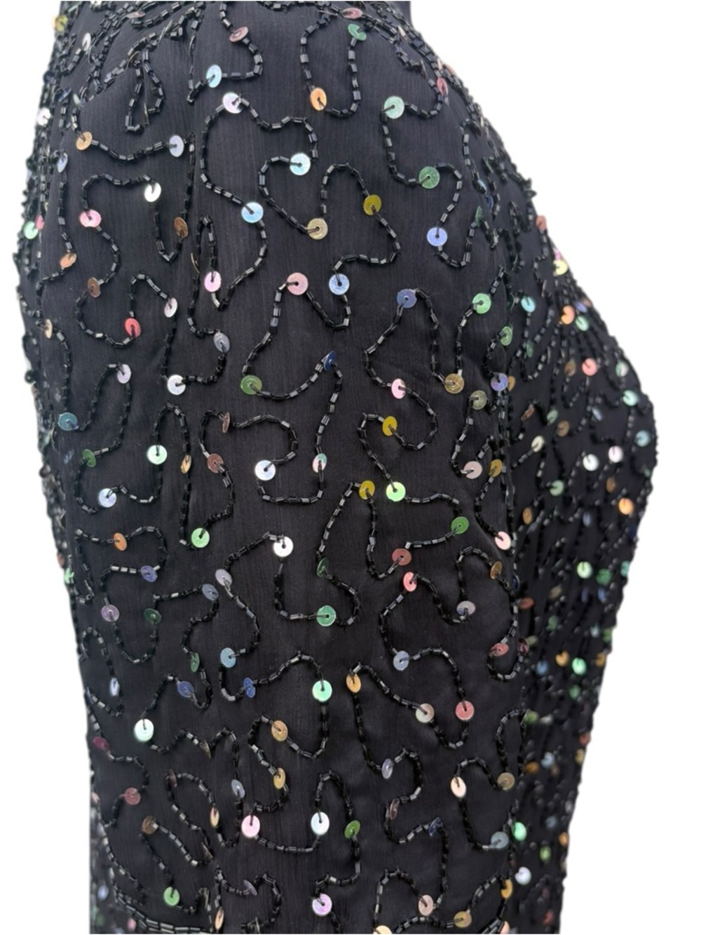✨ Vintage Laurence Kazar Silk Beaded and Iridescent Sequin Cocktail Dress Sz L ✨ - Picture 6 of 12